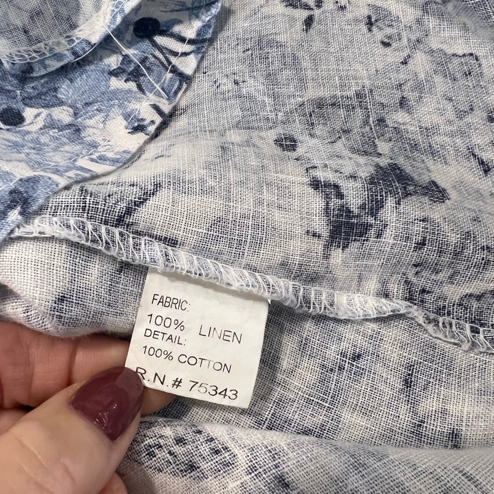 BELLAMBRA NWOT white linen halter mini dress with soft blue botanical print - Picture 14 of 15